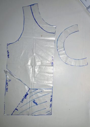 vorderes Schnittteil und Schnittteil Halsausschnittblende. Taschenschnittteil.